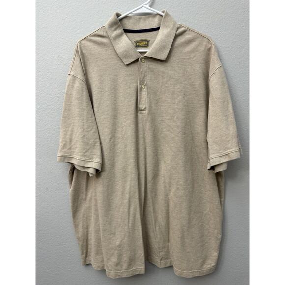Foundry Mens Shirt 2XLT Polo Short Sleeve Beige Cotton Casual Collar Button - Picture 1 of 3